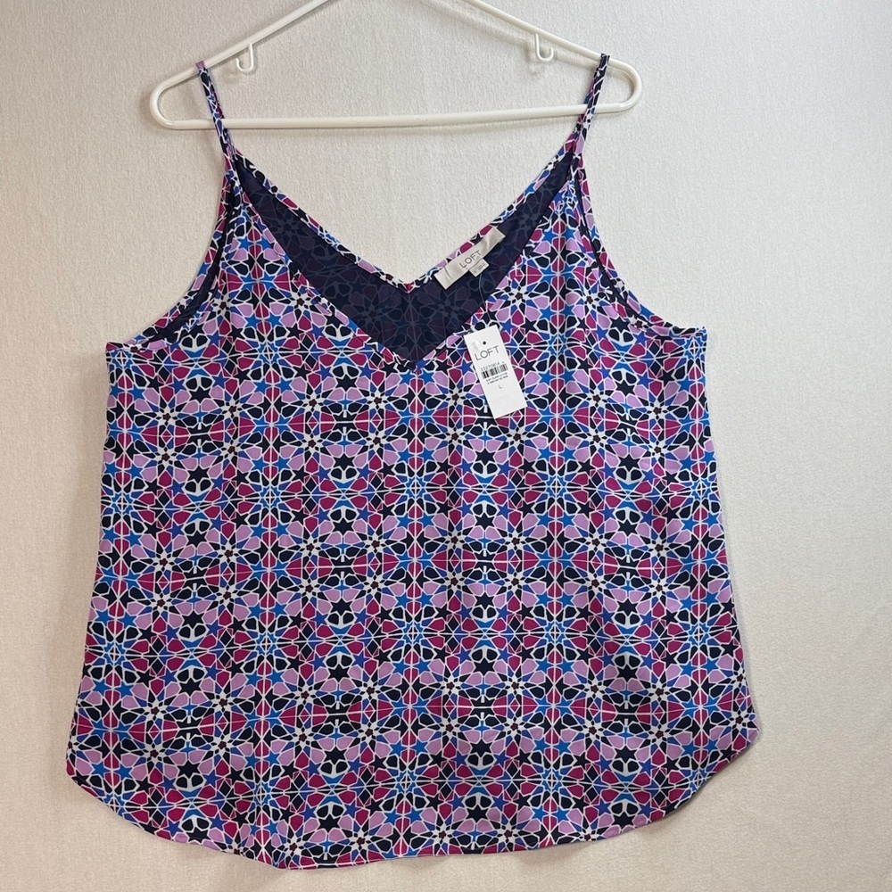LOFT Navy, Pink & Light Blue Geometric Spaghetti-Strap Cami Top